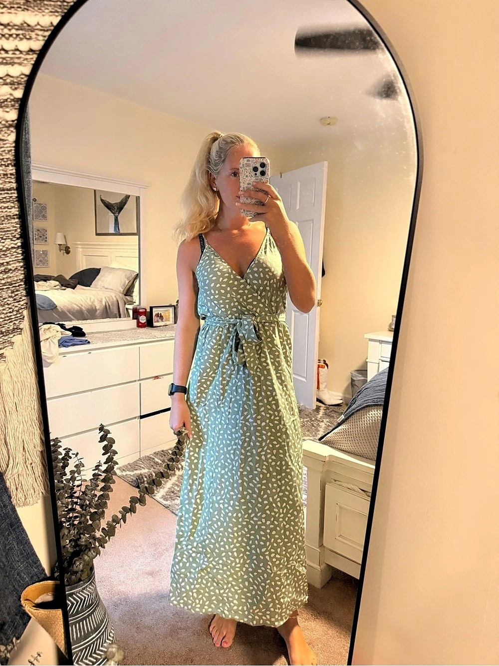 Green & White Maxi Dress Like New